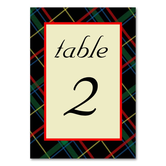 Editable Scottish Tartan Tischnummer Cards (Vorderseite)
