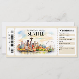 Editable Seattle Flugzeug Boarding Pass Ticket Einladung