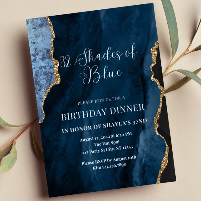 Editable Shades of Blue Invitation, Blue and Gold Einladung (Von Creator hochgeladen)