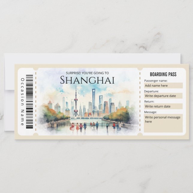 Editable Shanghai Flugzeug Boarding Ticket Einladung (Vorderseite)