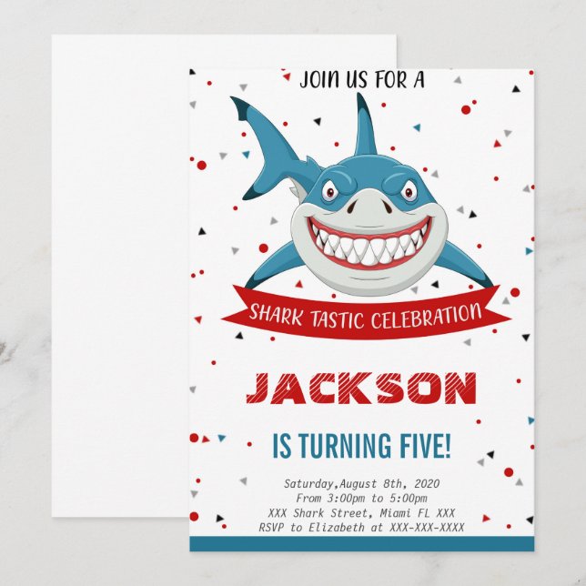 Editable Shark Birthday Einladung (Vorne/Hinten)