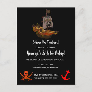 Editable Shiver Me Timbers Pirate Einladungspostkarte