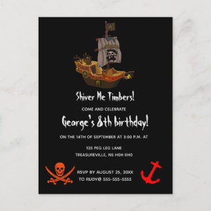 Editable Shiver Me Timbers Pirate Geburtstag Einladungspostkarte