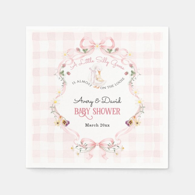 Editable Silly Goose Baby Shower Pink Bow Serviette (Vorderseite)