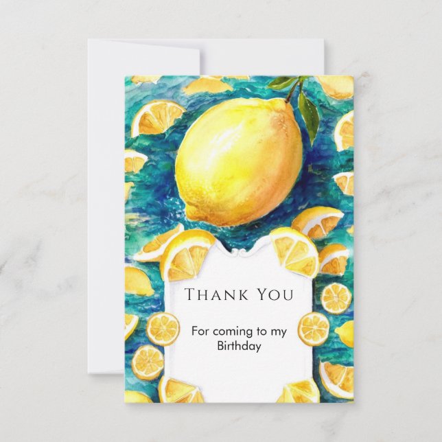 Editable Simple Lemon Birthday Dankeskarte (Vorderseite)