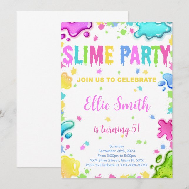 Editable Slime Birthday Einladung (Vorne/Hinten)