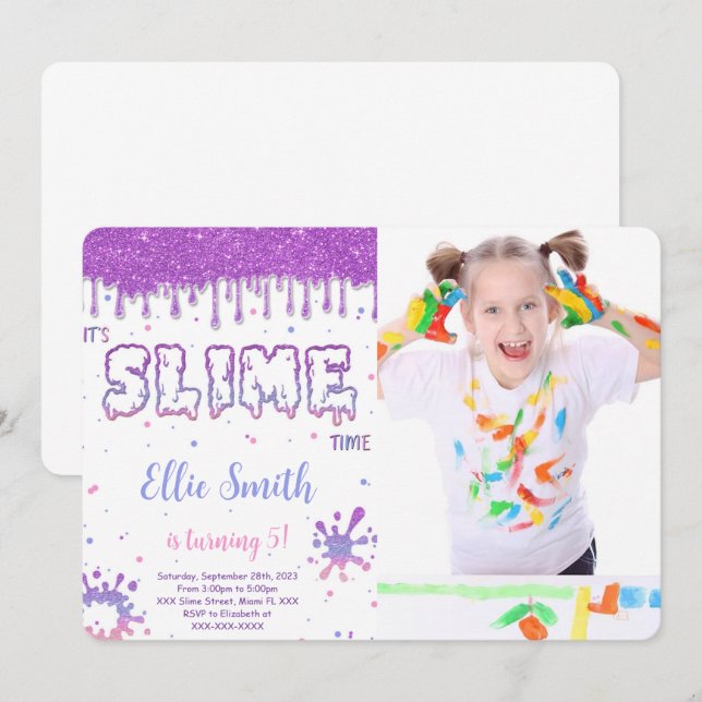 Editable Slime Foto Einladung (Vorne/Hinten)