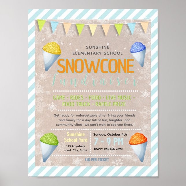 Editable snowcone fundraiser flyer poster (Vorne)