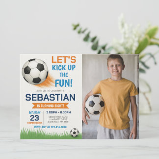 Editable Soccer Birthday Foto Einladung