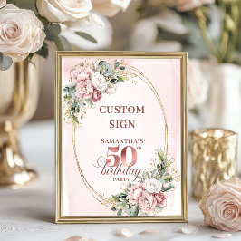 Editable Soft Blush Botanical 50th Birthday 8x10 Poster