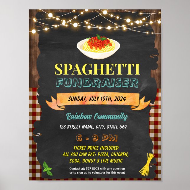 Editable Spaghetti fundraiser Flyer Poster (Vorne)