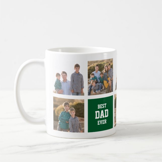 Editable Square Color Varsity Bester Vater je Foto Kaffeetasse (Links)