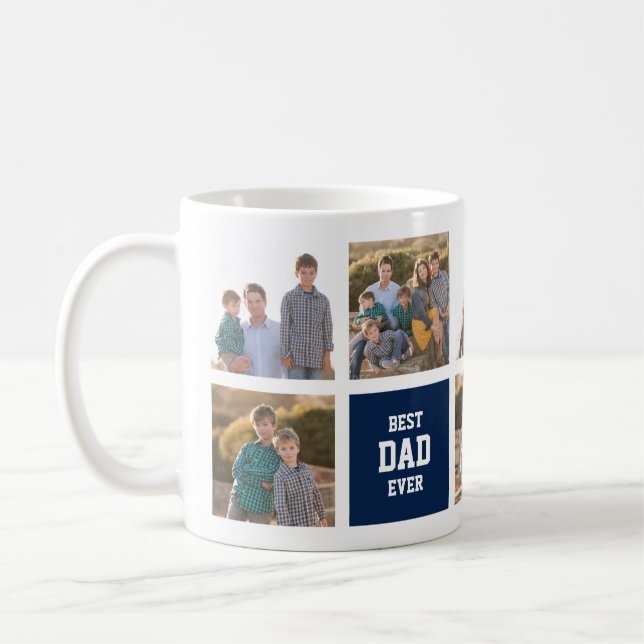 Editable Square Color Varsity Bester Vater je Foto Kaffeetasse (Links)
