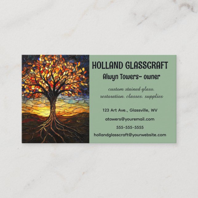 Editable Stained Glass Tree Visitenkarte (Vorderseite)