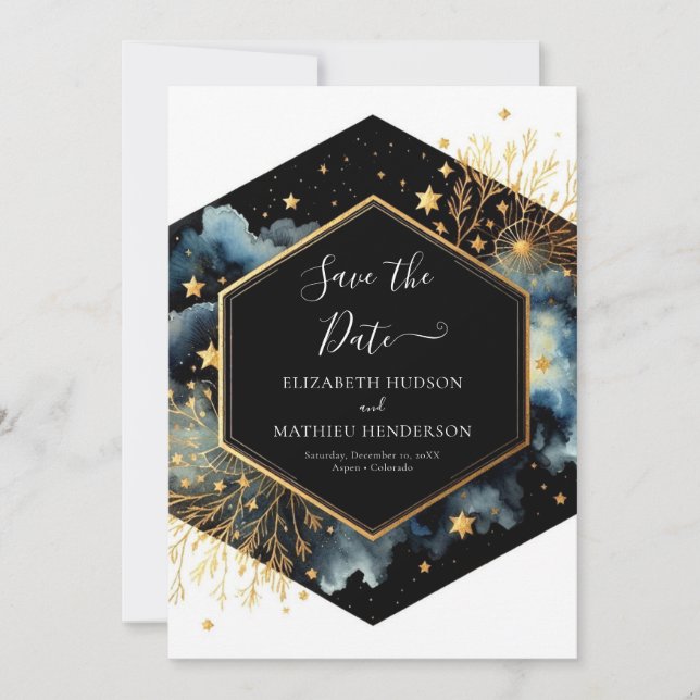 Editable Stars Celestial Wedding Save The Date (Vorderseite)