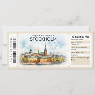 Editable Stockholm Flugzeug Ticket, Schweden Trip Einladung