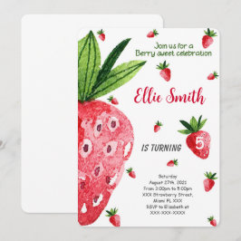 Editable Strawberry Birthday Einladung