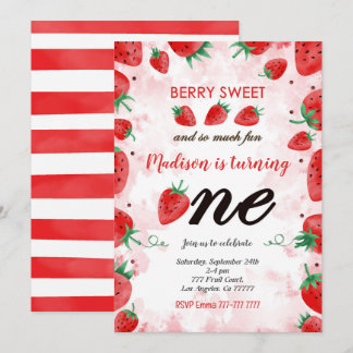 Editable Strawberry Birthday Einladung