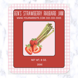 Editable Strawberry Rhubarb Jam Quadratischer Aufkleber