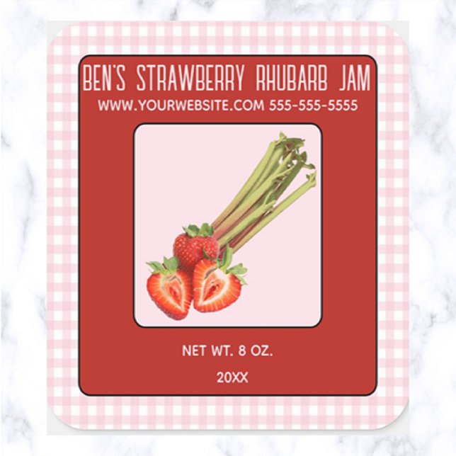 Editable Strawberry Rhubarb Jam Quadratischer Aufkleber (Von Creator hochgeladen)