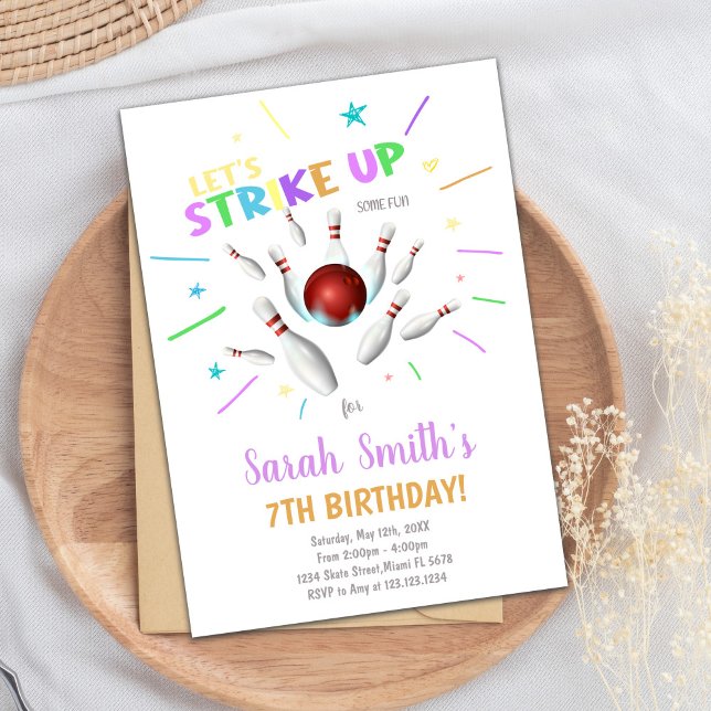 Editable Strike Party Einladung für Jungen oder Mä (White Bowling Birthday Invitations)