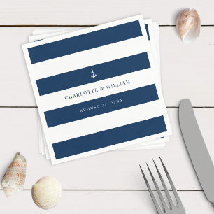 Editable Stripes Color Anchor Nautical Wedding Serviette