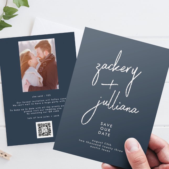 Editable Stylish Foto Custom Navy Blue Save The Date (Von Creator hochgeladen)