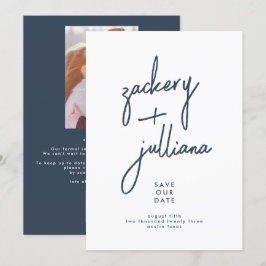Editable Stylish Foto Custom Navy Blue White Save The Date