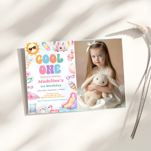 Editable Summer Cool One 1. Geburtstag Party Foto Einladung