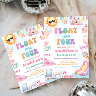 Editable Summer Float in Vier Geburtstagsparty Einladung