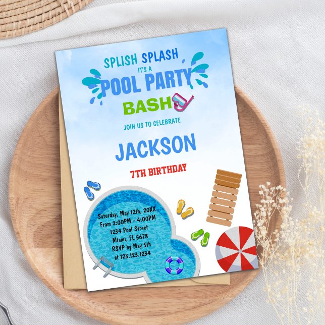 Editable Summer Swim Bash Einladung für Kinder (Pool Party Pool Birthday Invitations)
