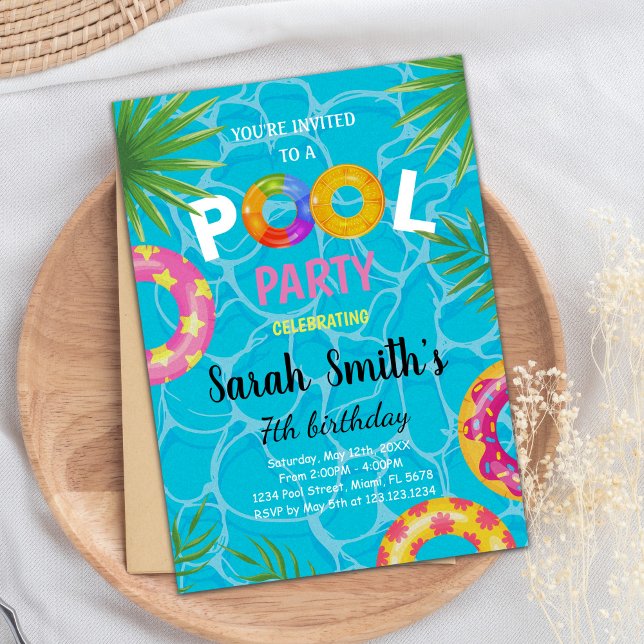 Editable Summer Swim Party laden Kinder ein Einladung (Pool Birthday Invitations)