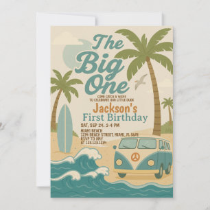 Editable Surf's Up Boy 1. Geburtstag Einladung