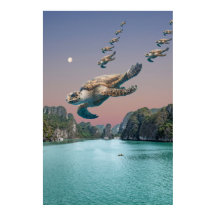 Editable Surreal Flock Turtles Art Poster
