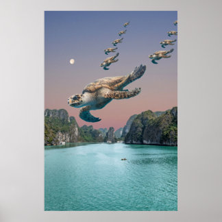 Editable Surreal Flock Turtles Art Poster