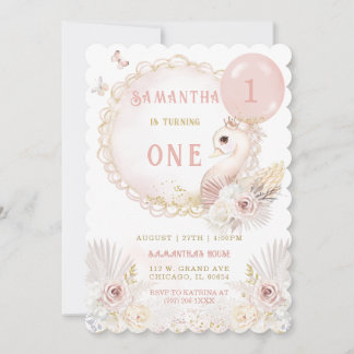 EDITABLE Swan First Birthday Template Einladung