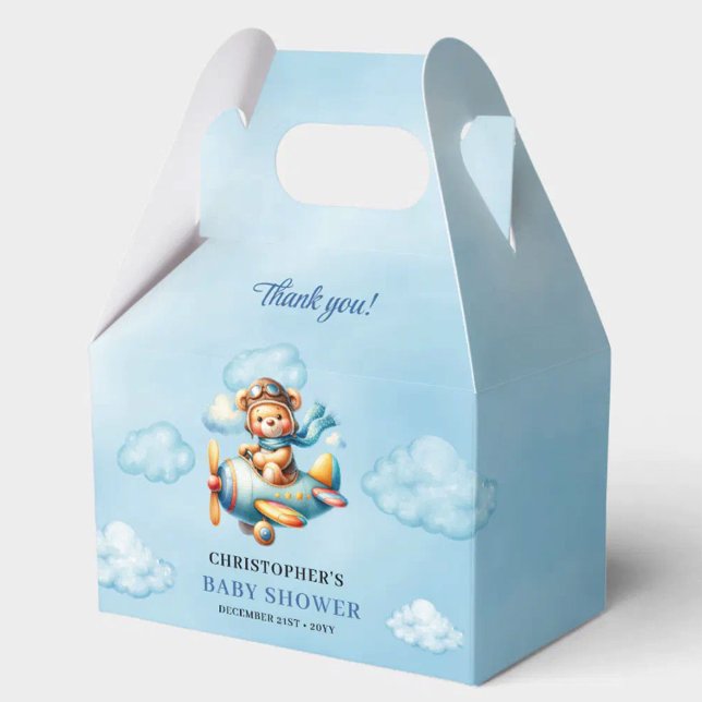 Editable Teddy Bear Aviator Blue Brown Boy Shower  Geschenkschachtel (Editable Teddy Bear Aviator Blue Brown Boy Shower Favor Box

)