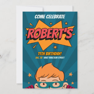 Editable Template Comic Style Superhero Geburtstag Einladung