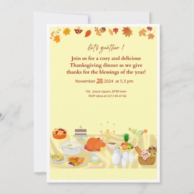 Editable Thanksgiving Dinner Einladung Card With (Vorderseite)