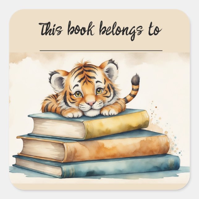 Editable Tiger and Books Buchzeichen Sticker (Vorderseite)