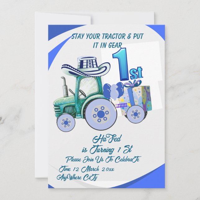 Editable Tractor Birthday Einladung, Green Tracto Einladung (Vorderseite)