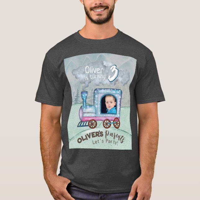 Editable Train Birthday thematisch T-Shirt (Vorderseite)