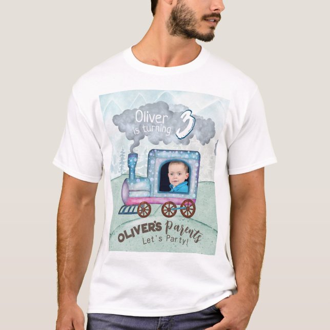 Editable Train Birthday thematisch T-Shirt (Vorderseite)