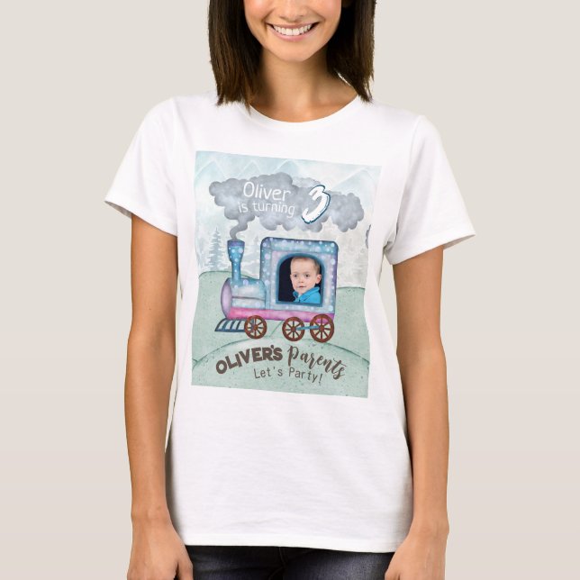 Editable Train Birthday thematisch T-Shirt (Vorderseite)