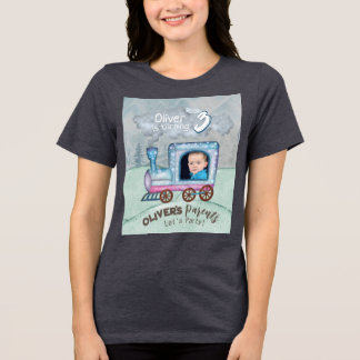 Editable Train Birthday thematisch Tri-Blend Shirt