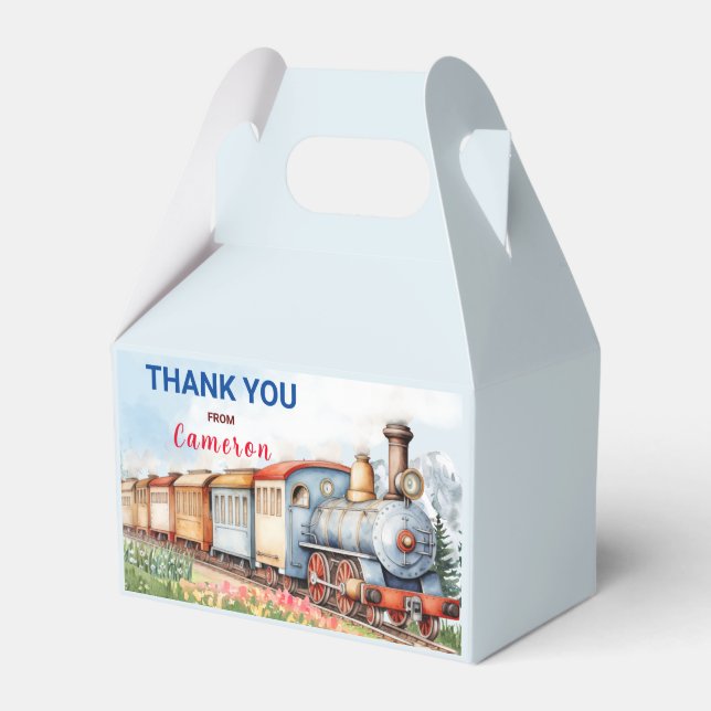 Editable Train Gable Box/Favor Box Train Adventure Geschenkschachtel (Vorderseite)