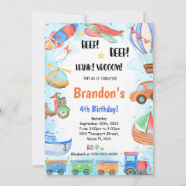 Editable Transportation Birthday Party Einladung