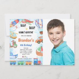 Editable Transportation Birthday Party Foto Einladung