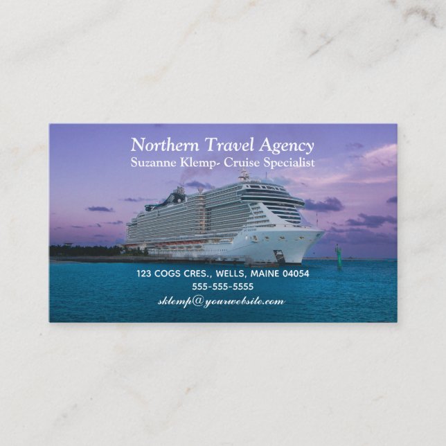 Editable Travel Agent Cruise Ship Visitenkarte (Vorderseite)