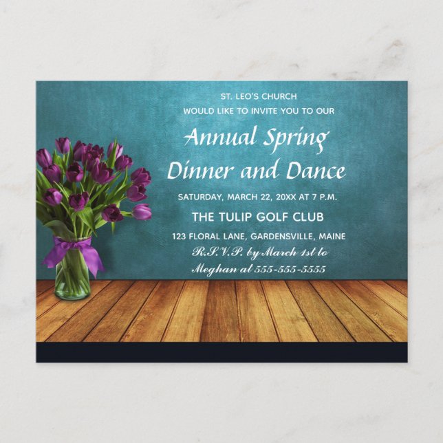 Editable Tulips in einem Jar Spring Dinner Einladu Einladungspostkarte (Vorderseite)